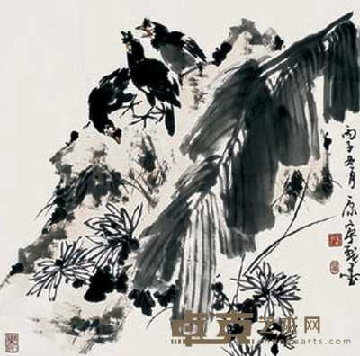 康宁 菊石八哥 镜心 67×67cm